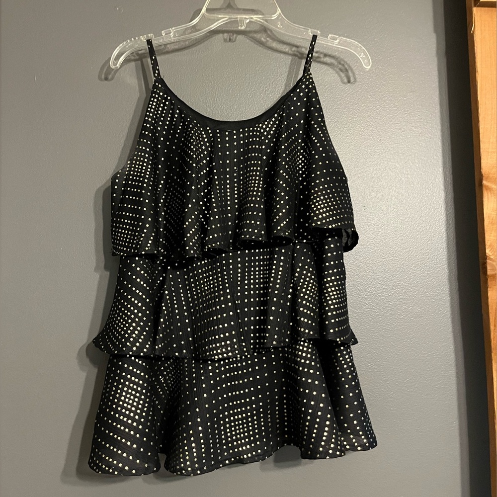 Black/gold ruffled tank